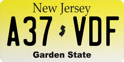 NJ license plate A37VDF