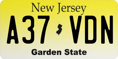 NJ license plate A37VDN