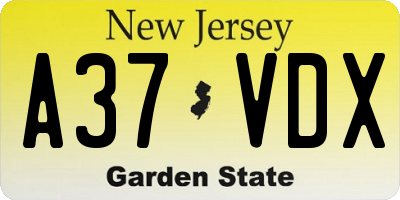 NJ license plate A37VDX