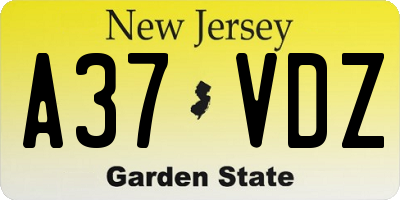 NJ license plate A37VDZ