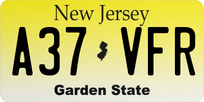 NJ license plate A37VFR