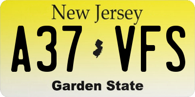 NJ license plate A37VFS