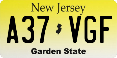 NJ license plate A37VGF