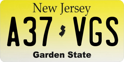 NJ license plate A37VGS