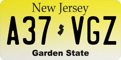 NJ license plate A37VGZ