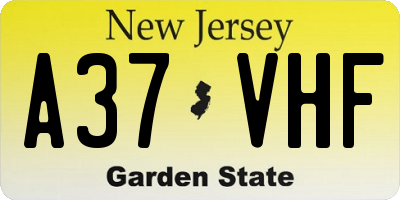 NJ license plate A37VHF