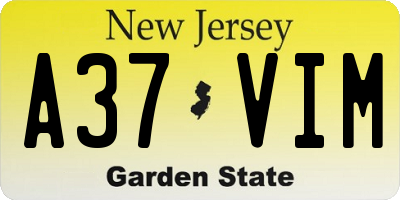 NJ license plate A37VIM