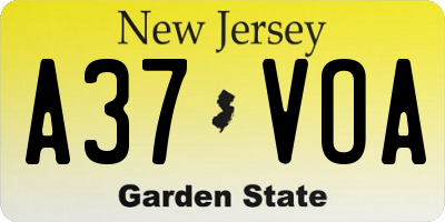 NJ license plate A37VOA