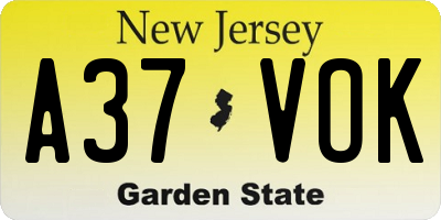 NJ license plate A37VOK