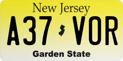 NJ license plate A37VOR