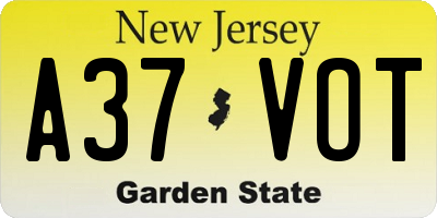 NJ license plate A37VOT
