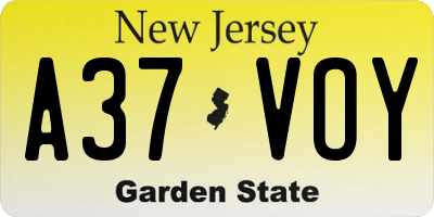 NJ license plate A37VOY