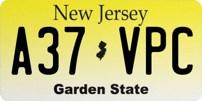 NJ license plate A37VPC