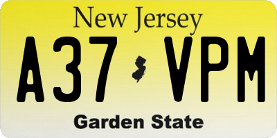 NJ license plate A37VPM