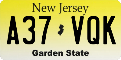 NJ license plate A37VQK