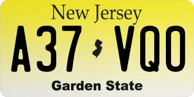 NJ license plate A37VQO