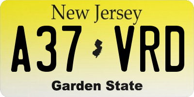 NJ license plate A37VRD
