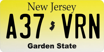NJ license plate A37VRN