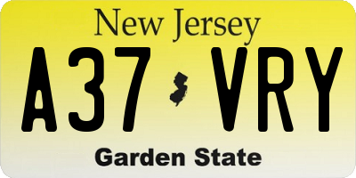NJ license plate A37VRY