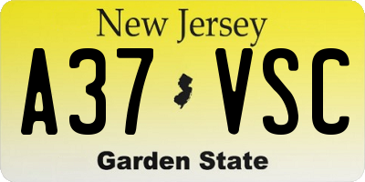 NJ license plate A37VSC