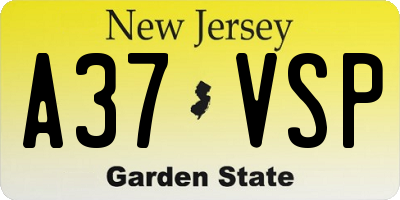 NJ license plate A37VSP