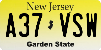 NJ license plate A37VSW