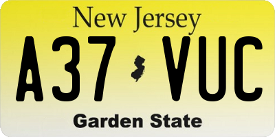 NJ license plate A37VUC