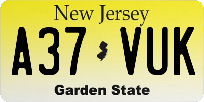 NJ license plate A37VUK