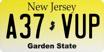 NJ license plate A37VUP