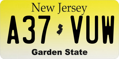 NJ license plate A37VUW