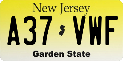 NJ license plate A37VWF