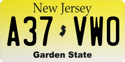 NJ license plate A37VWO