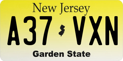 NJ license plate A37VXN