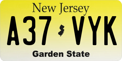NJ license plate A37VYK