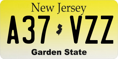 NJ license plate A37VZZ