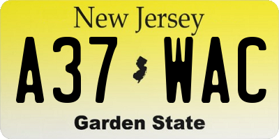NJ license plate A37WAC