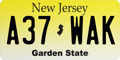 NJ license plate A37WAK