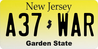 NJ license plate A37WAR
