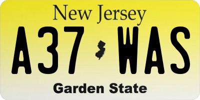 NJ license plate A37WAS