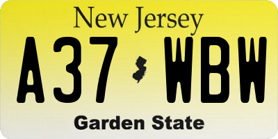 NJ license plate A37WBW