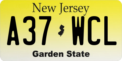 NJ license plate A37WCL