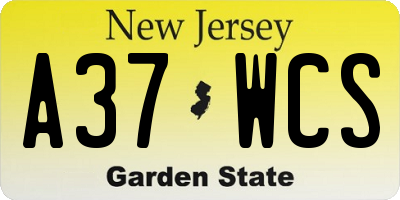 NJ license plate A37WCS