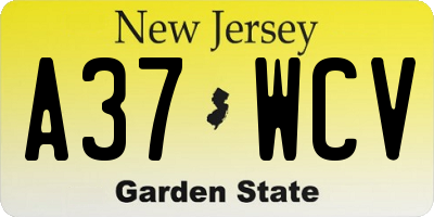 NJ license plate A37WCV