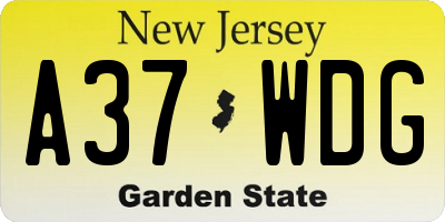 NJ license plate A37WDG