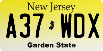 NJ license plate A37WDX