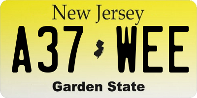 NJ license plate A37WEE