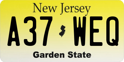 NJ license plate A37WEQ