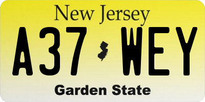 NJ license plate A37WEY