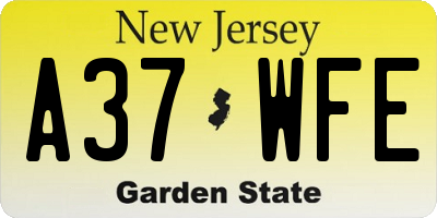 NJ license plate A37WFE