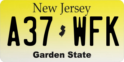 NJ license plate A37WFK